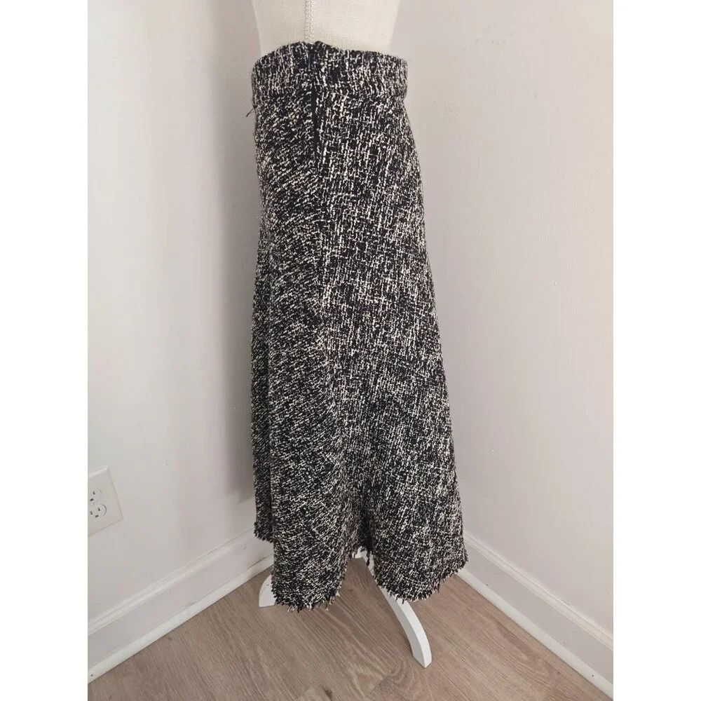 Jason Wu Tweed Cotton Blend Black White Full A-line Midi Knit Fringe Skirt 6 S - Picture 7 of 10